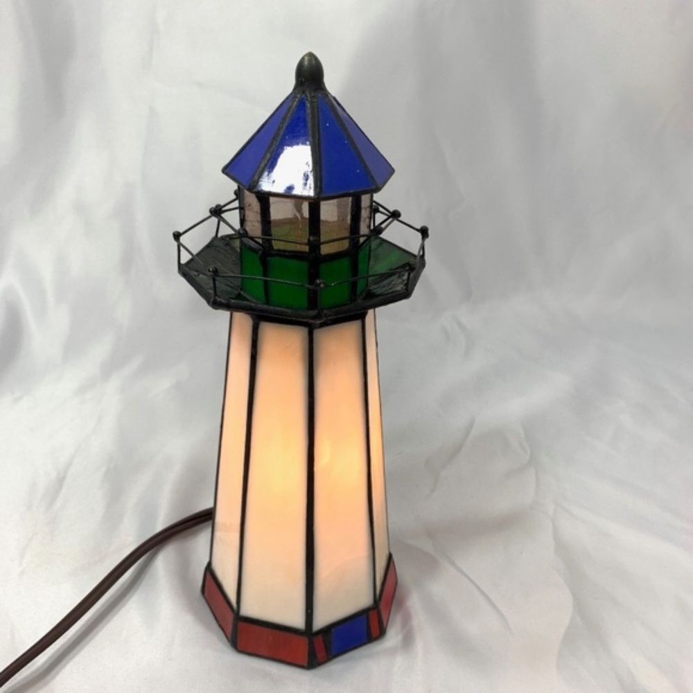 Vintage Stained Glass Lighthouse Table Lamp